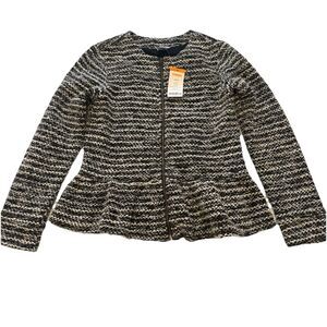 NWT Gymboree Girls Tweed Peplum Jacket Black White Full Zip Lined Large 10 12